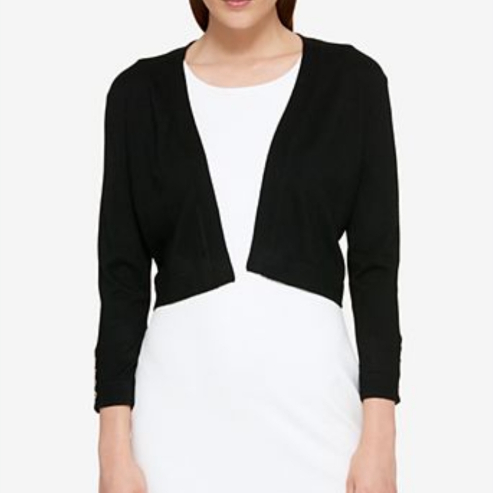 NWT TOMMY HILFIGER Button Sleeve 3/4 Sleeve Black Open Cardigan